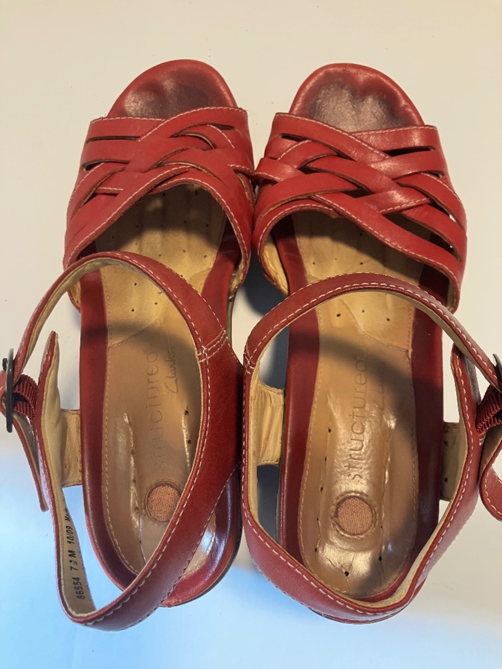 Clarks Red Sandals, Size 7.5